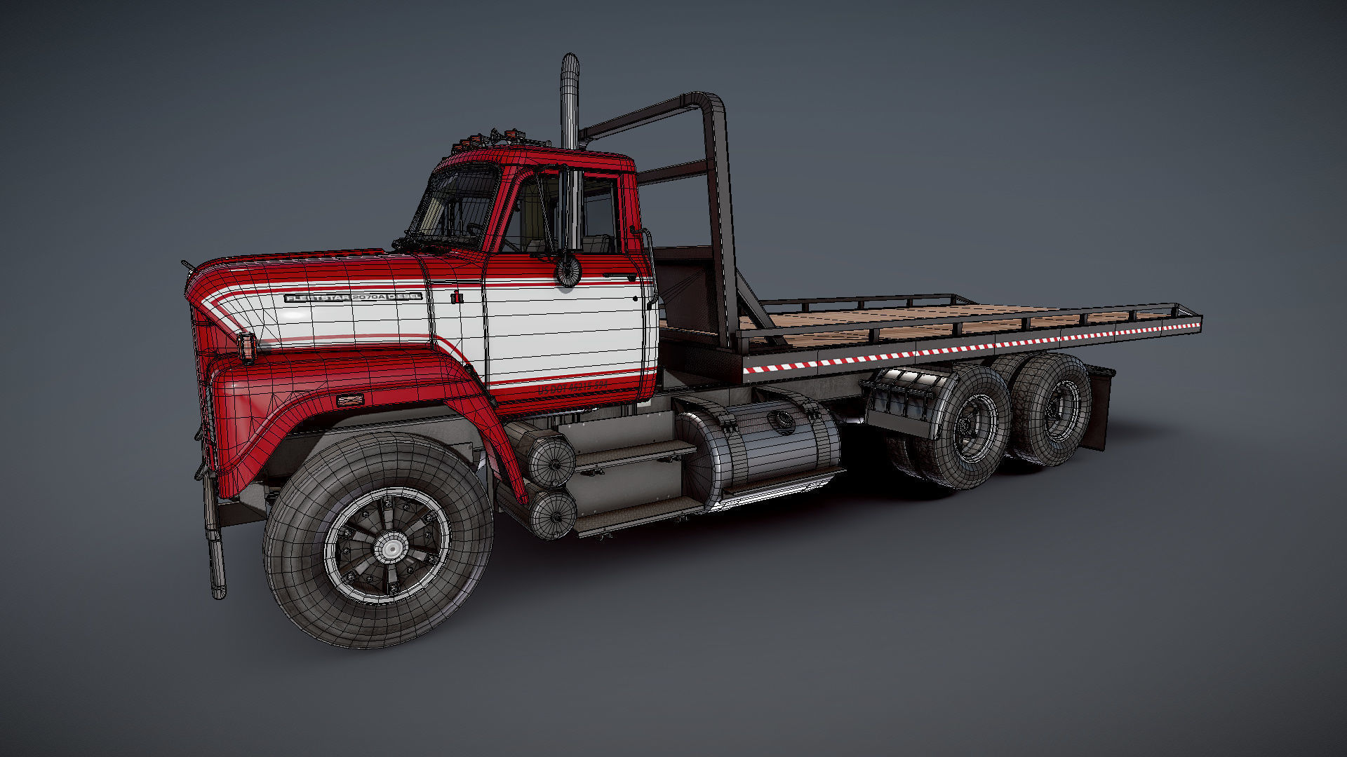 International Fleetstar flatbed truck Low-poly 3D model_28