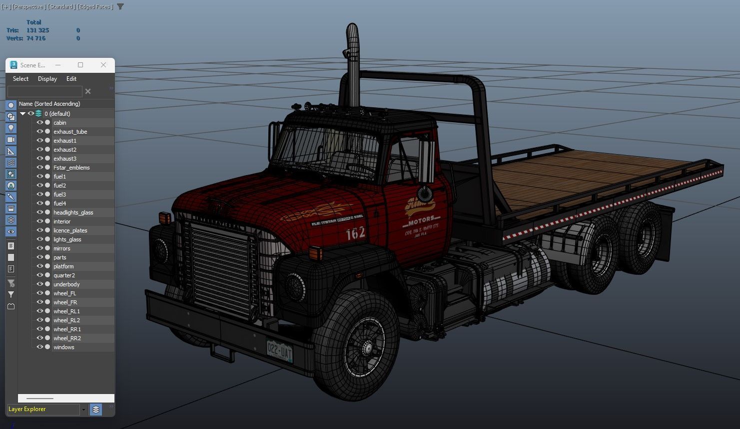 International Fleetstar flatbed truck Low-poly 3D model_34