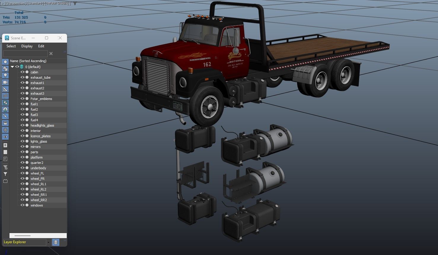 International Fleetstar flatbed truck Low-poly 3D model_36