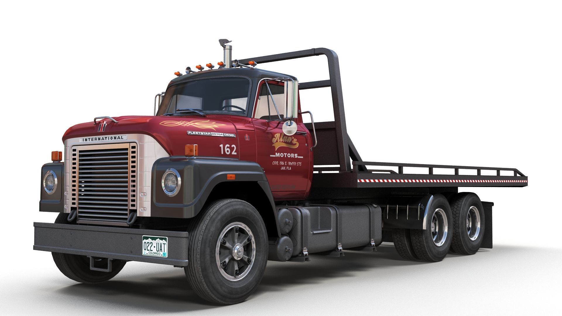 International Fleetstar flatbed truck Low-poly 3D model_2