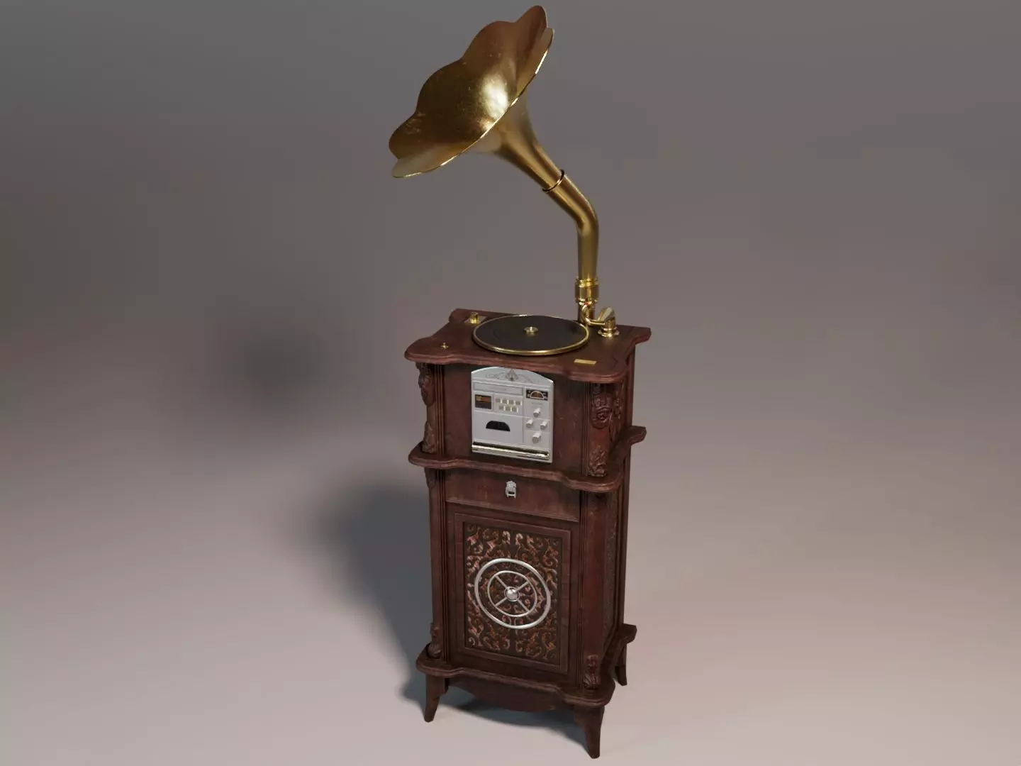 Tabletop Gramophone Low-poly 3D model_0