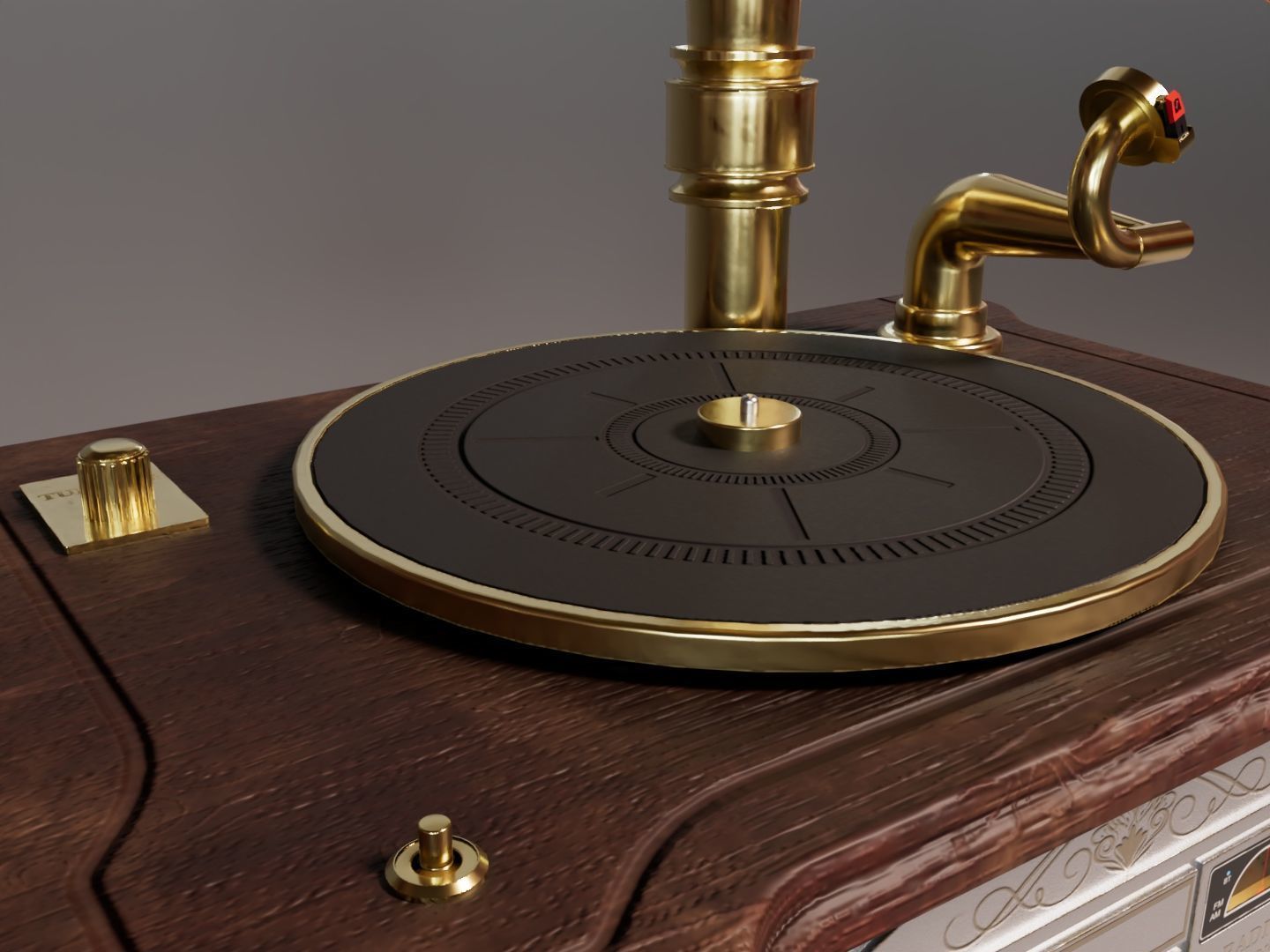 Tabletop Gramophone Low-poly 3D model_5