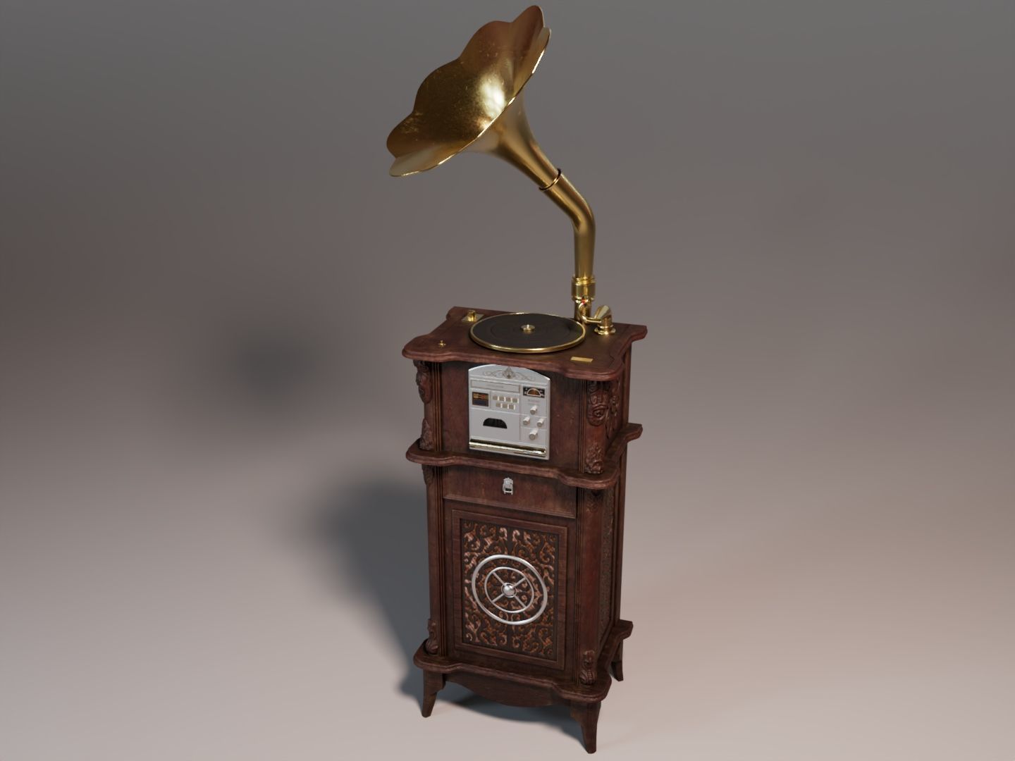 Tabletop Gramophone Low-poly 3D model_21