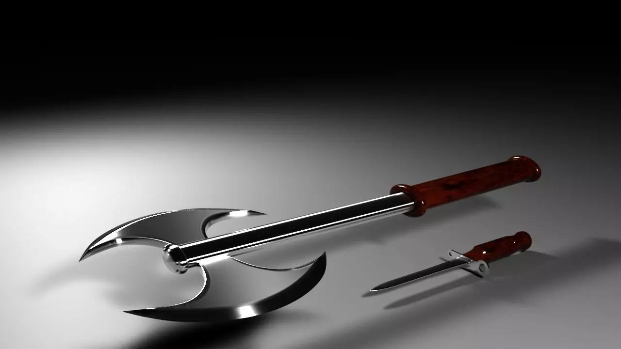 Double-Bladed Axe and Knife 3D Models Fantasy Games Medieval 3D model_0