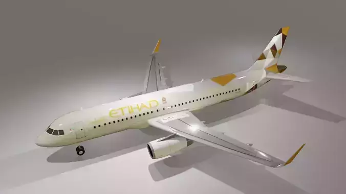 Etihad Airbus a320-232 low poly 3D model  Low-poly 3D model