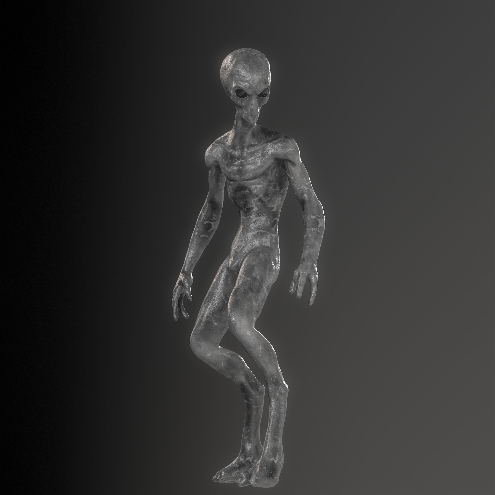 Grey Alien Low-poly 3D model_6