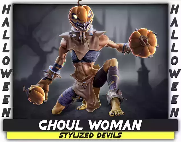 Ghoul Woman - Stylized Devils - Pumpkin Halloween Monster - 54 Low-poly 3D model