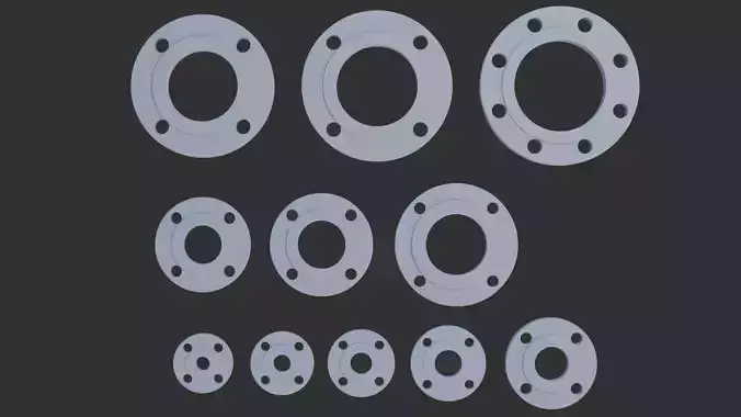 Low Poly Flange DN10-DN100 Real scale Collection Low-poly 3D model