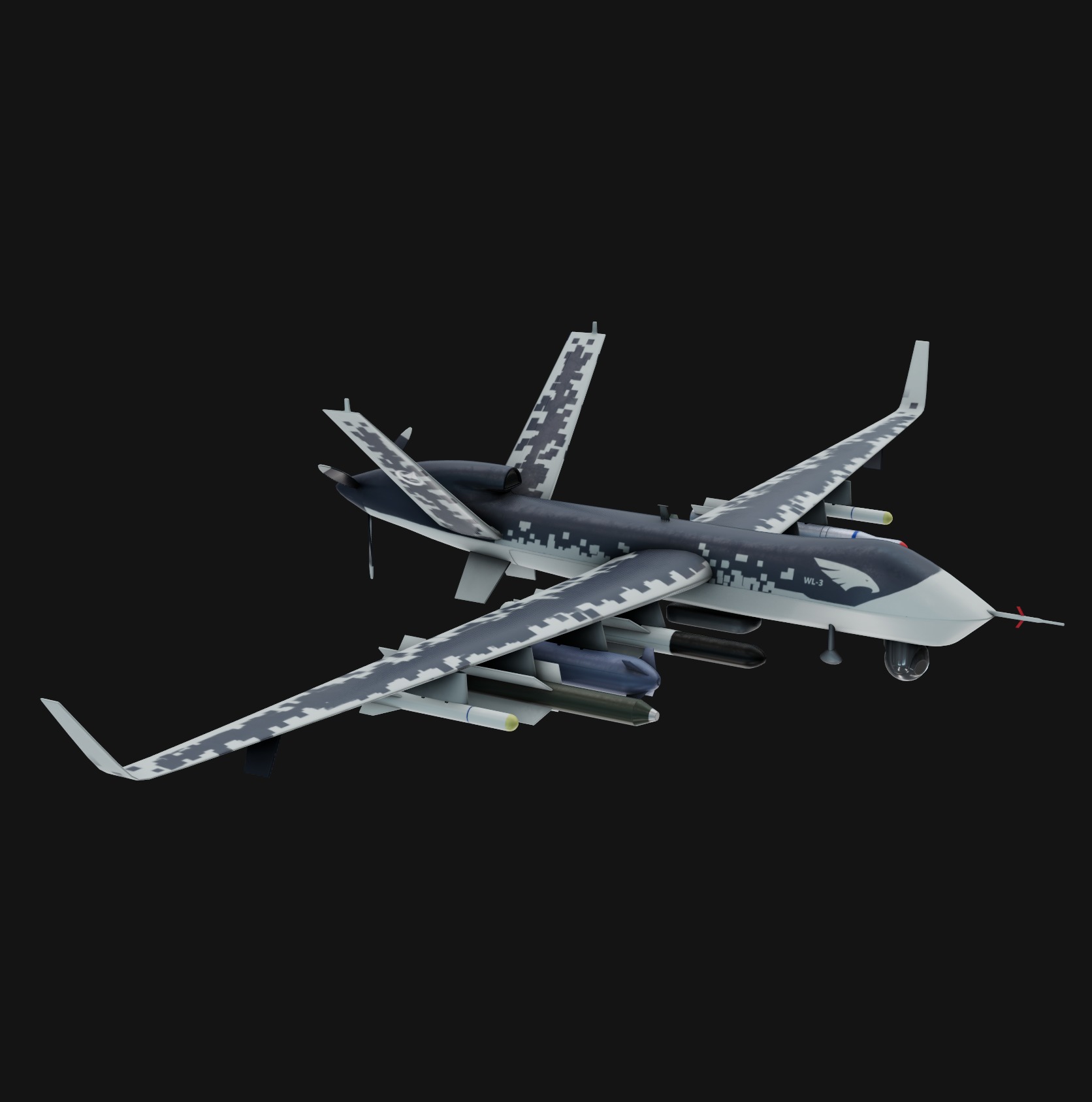 Chengdu Wing Loong-II air craft Low-poly 3D model_3