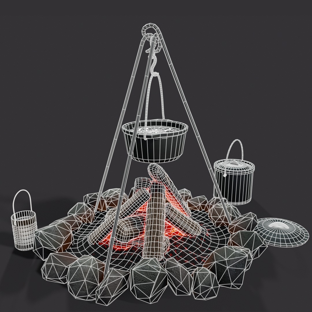 Camp fire 3d model Low-poly 3D model_2