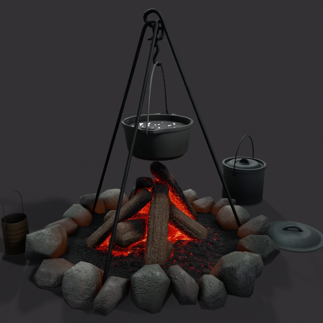 Camp fire 3d model Low-poly 3D model_5