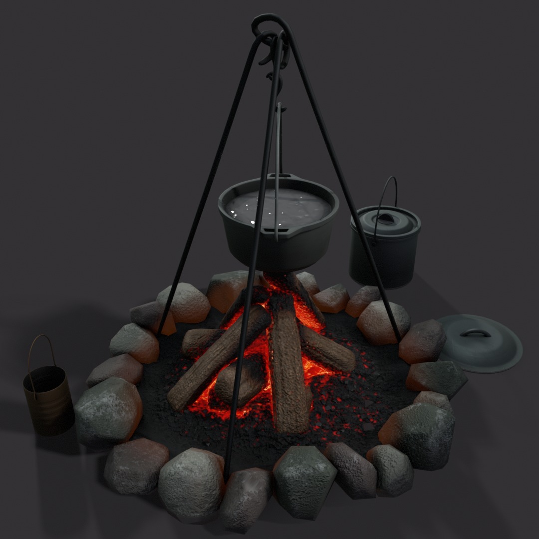 Camp fire 3d model Low-poly 3D model_7