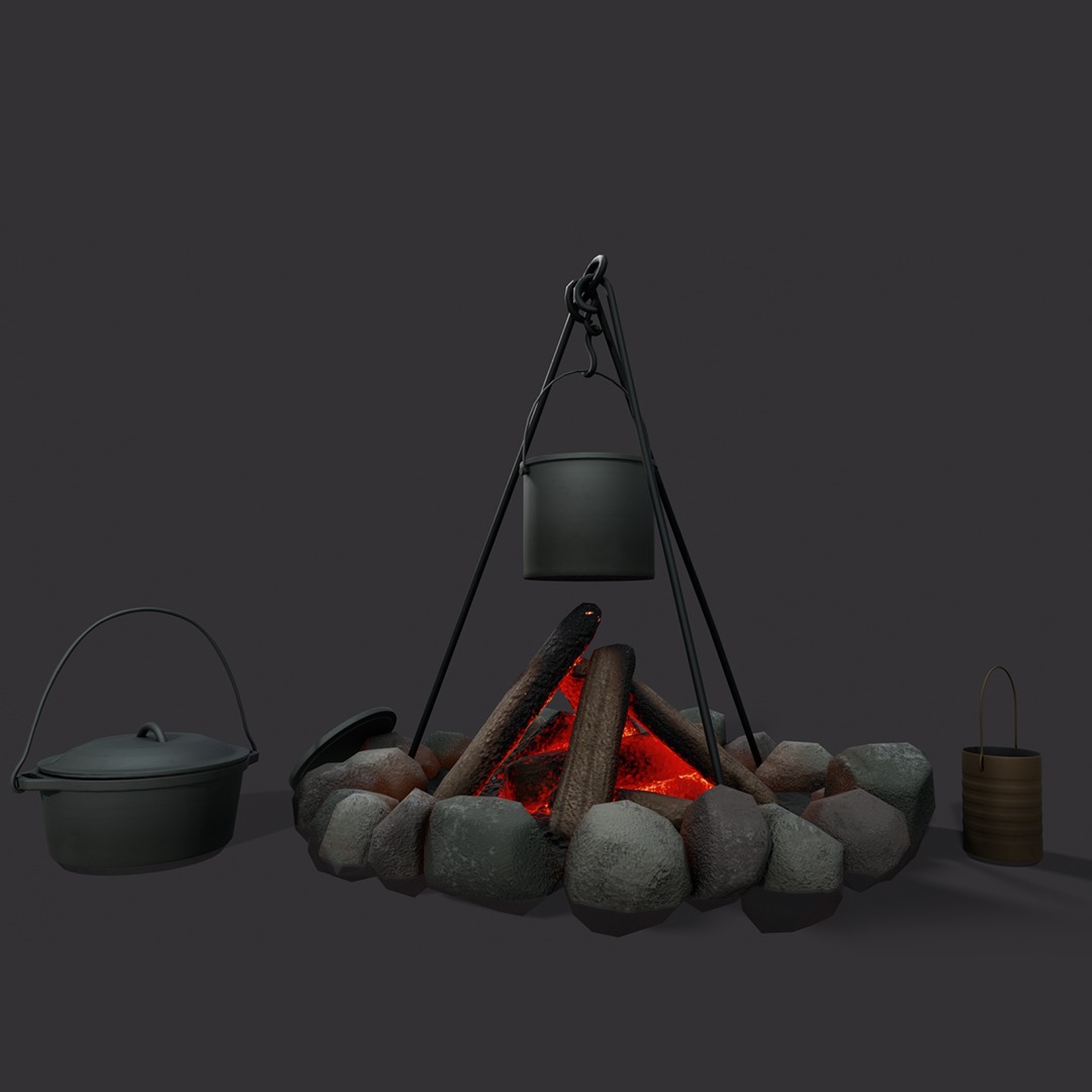 Camp fire 3d model Low-poly 3D model_3