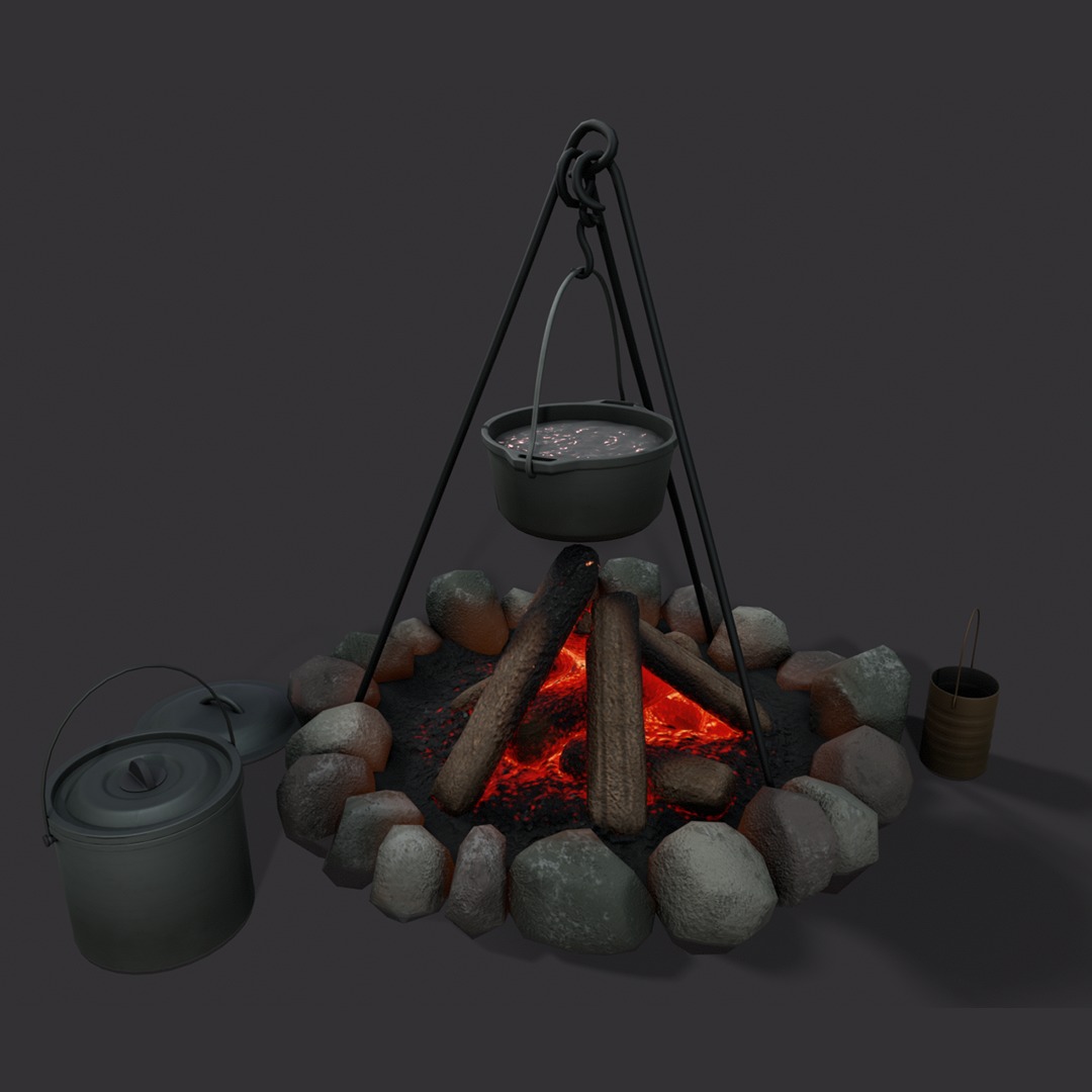 Camp fire 3d model Low-poly 3D model_4