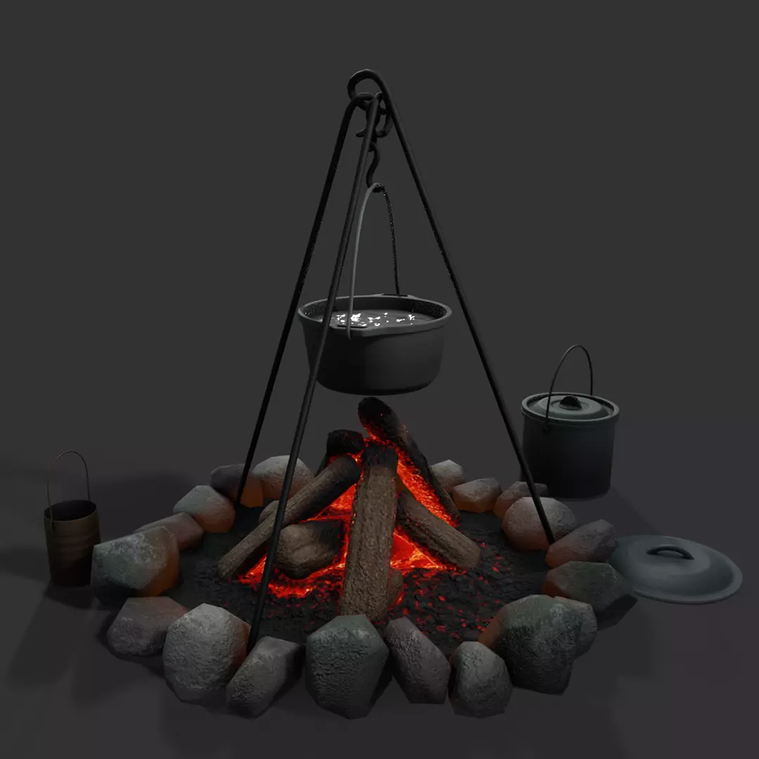 Camp fire 3d model Low-poly 3D model_0