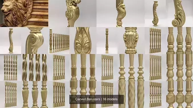 Carved Balusters 3D Model Collection