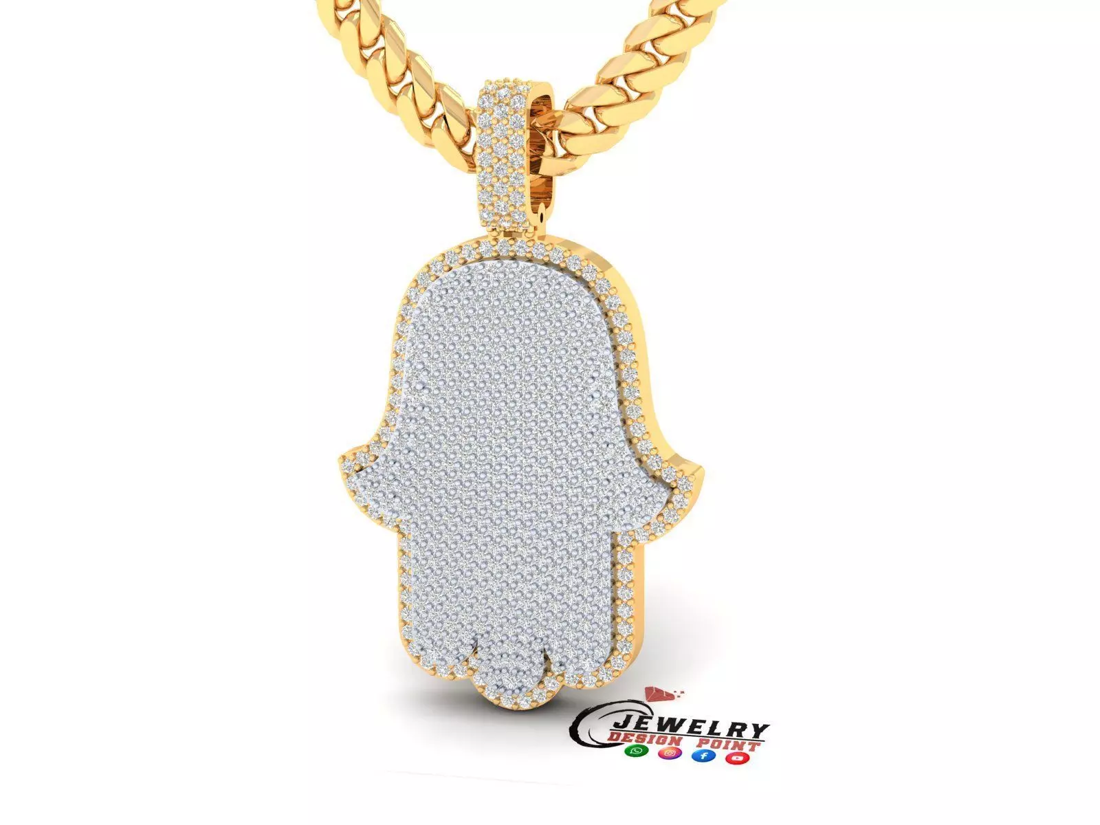 Custom Hamsa Hand Diamond Pendant - Hamsa Hand Necklace 3D print model