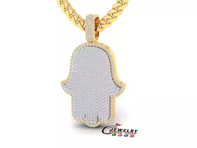 Custom Hamsa Hand Diamond Pendant  - Hamsa Hand Necklace 