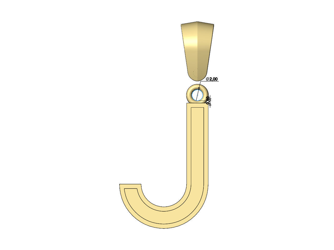 J letter initial enamel stepped pendant charm bail 3D print model_9