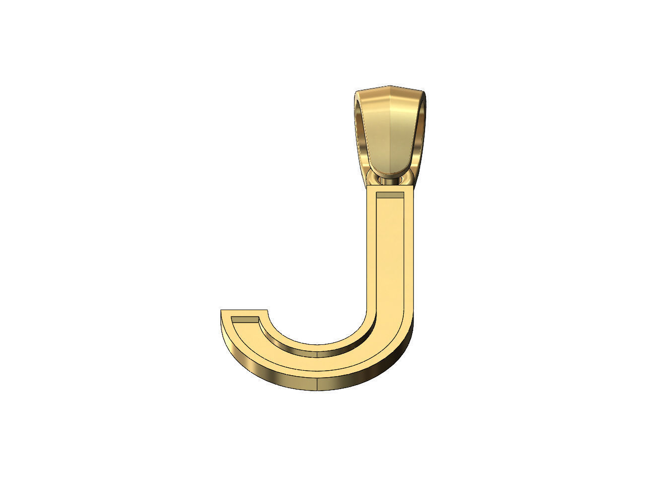 J letter initial enamel stepped pendant charm bail 3D print model_4