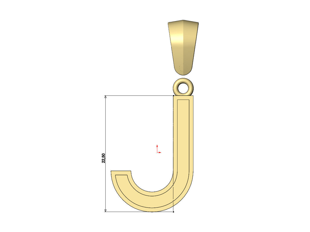 J letter initial enamel stepped pendant charm bail 3D print model_7