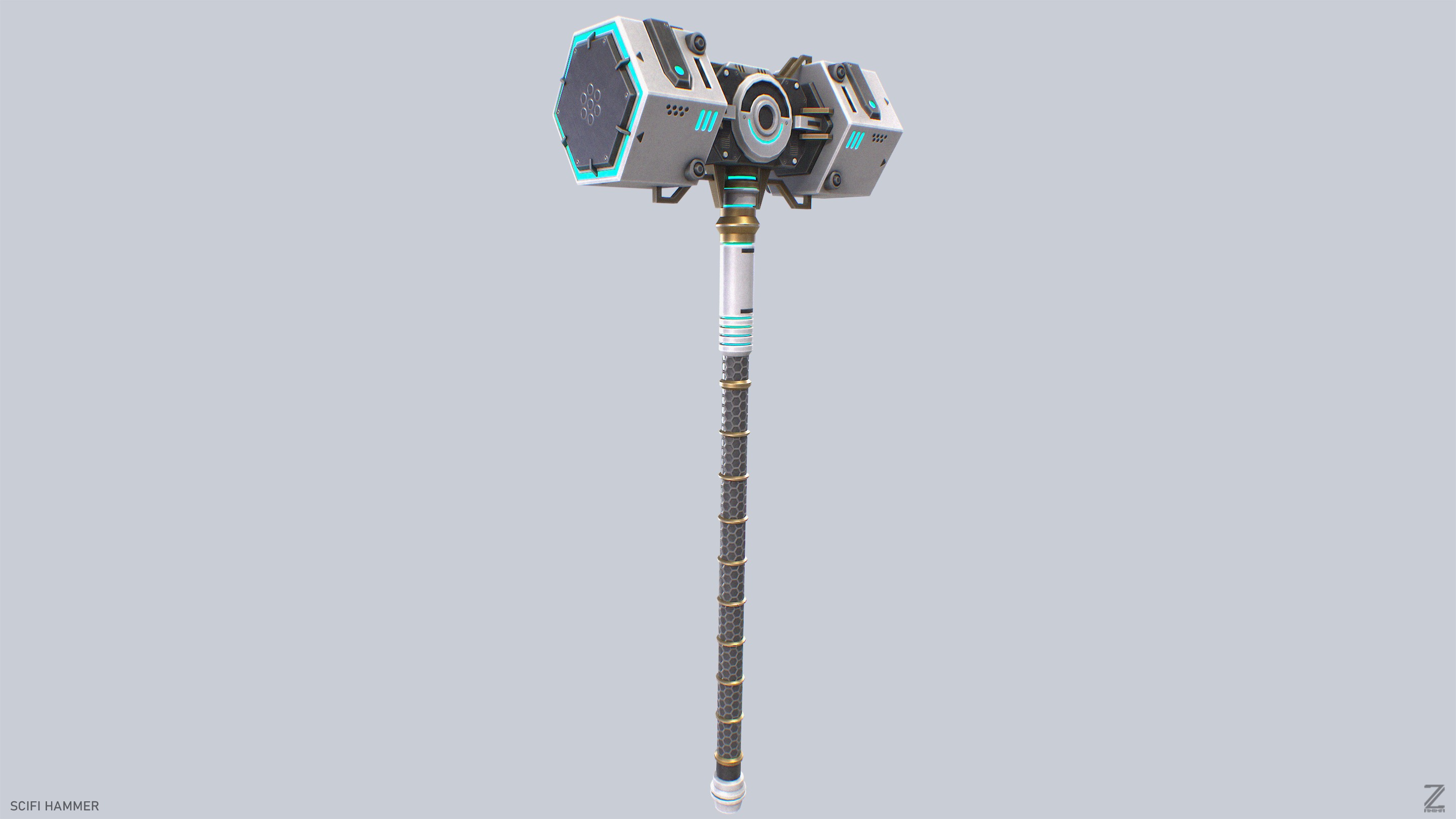Scifi hammer Low-poly 3D model_2
