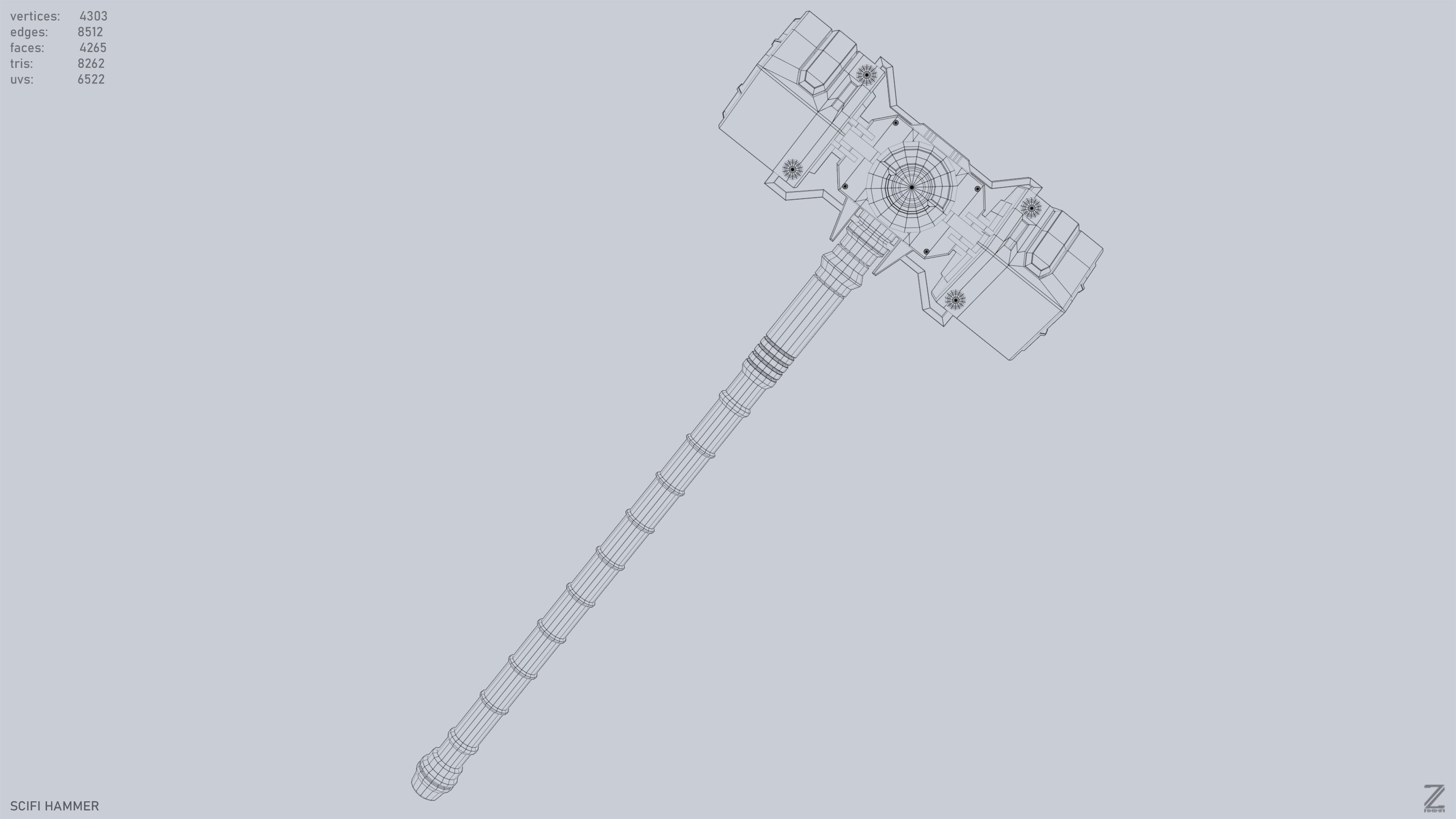 Scifi hammer Low-poly 3D model_15