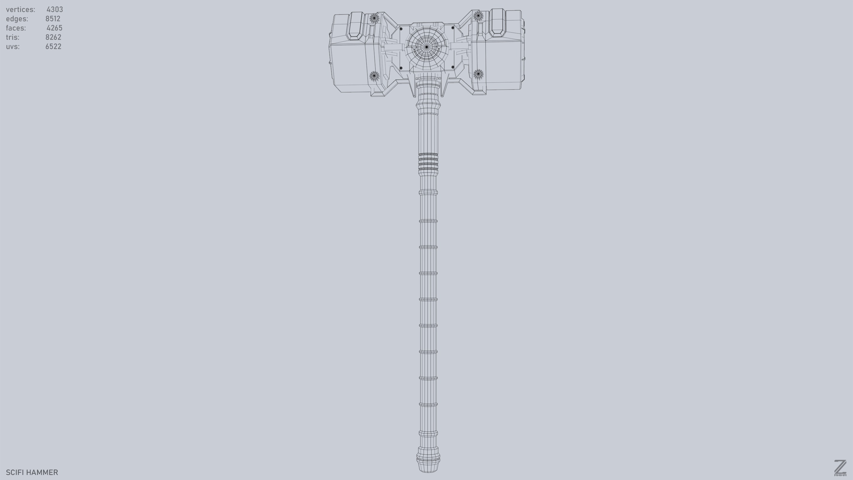 Scifi hammer Low-poly 3D model_9