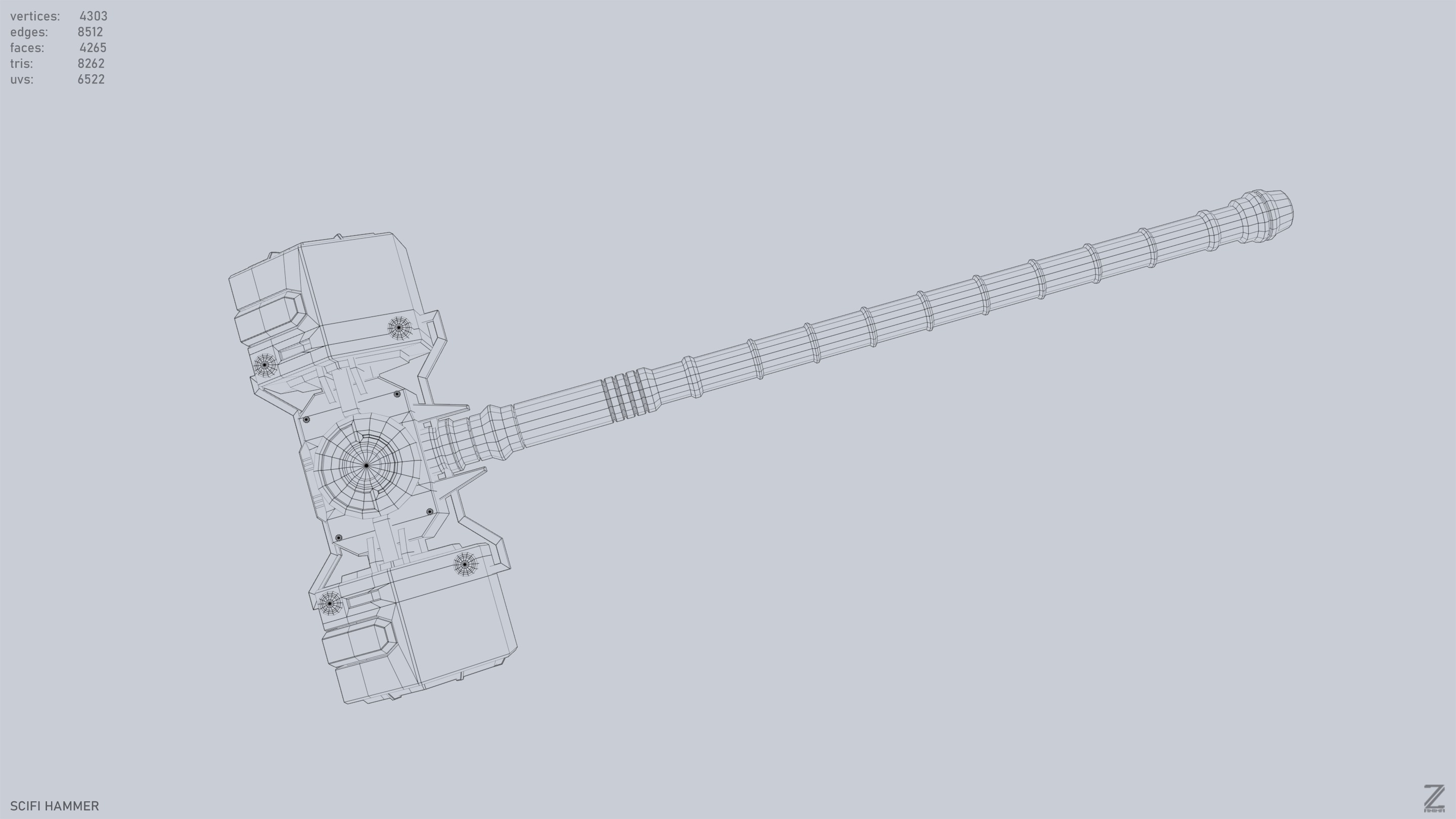 Scifi hammer Low-poly 3D model_14