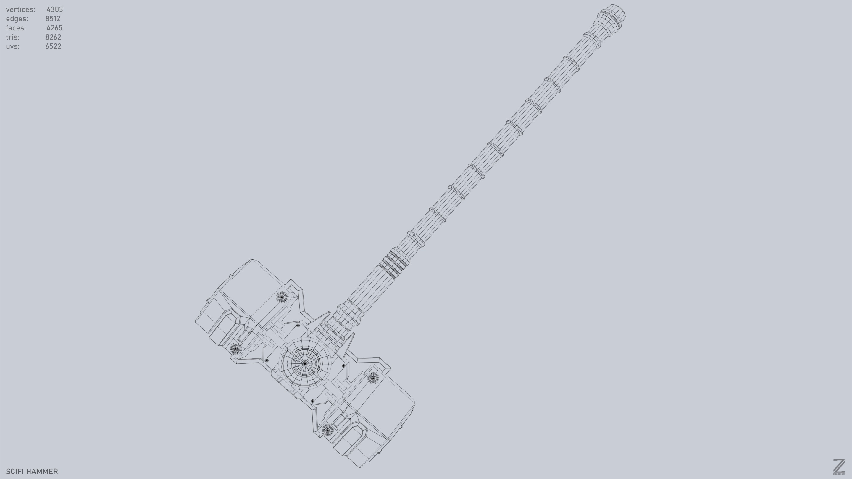 Scifi hammer Low-poly 3D model_12