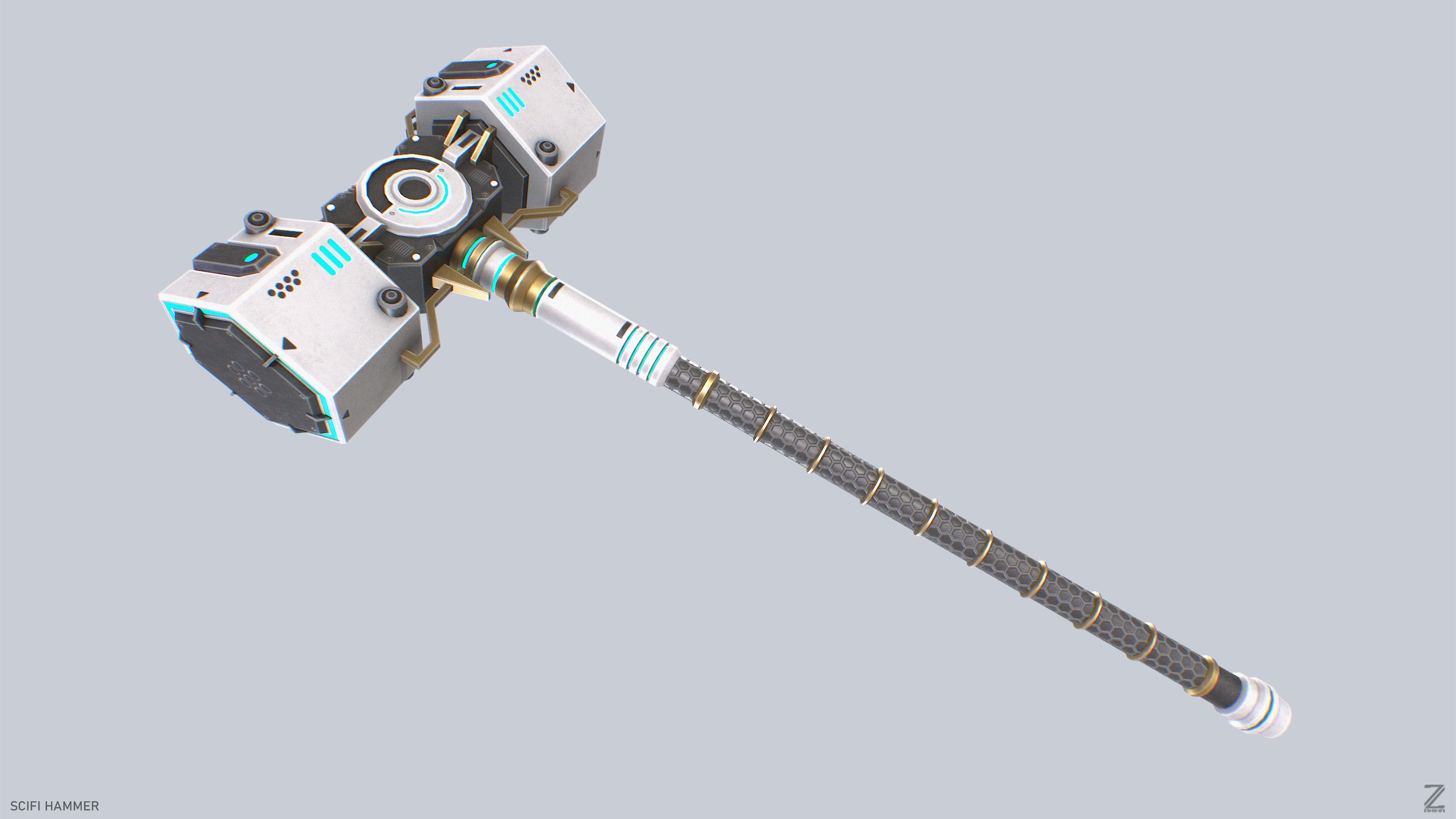 Scifi hammer Low-poly 3D model_5