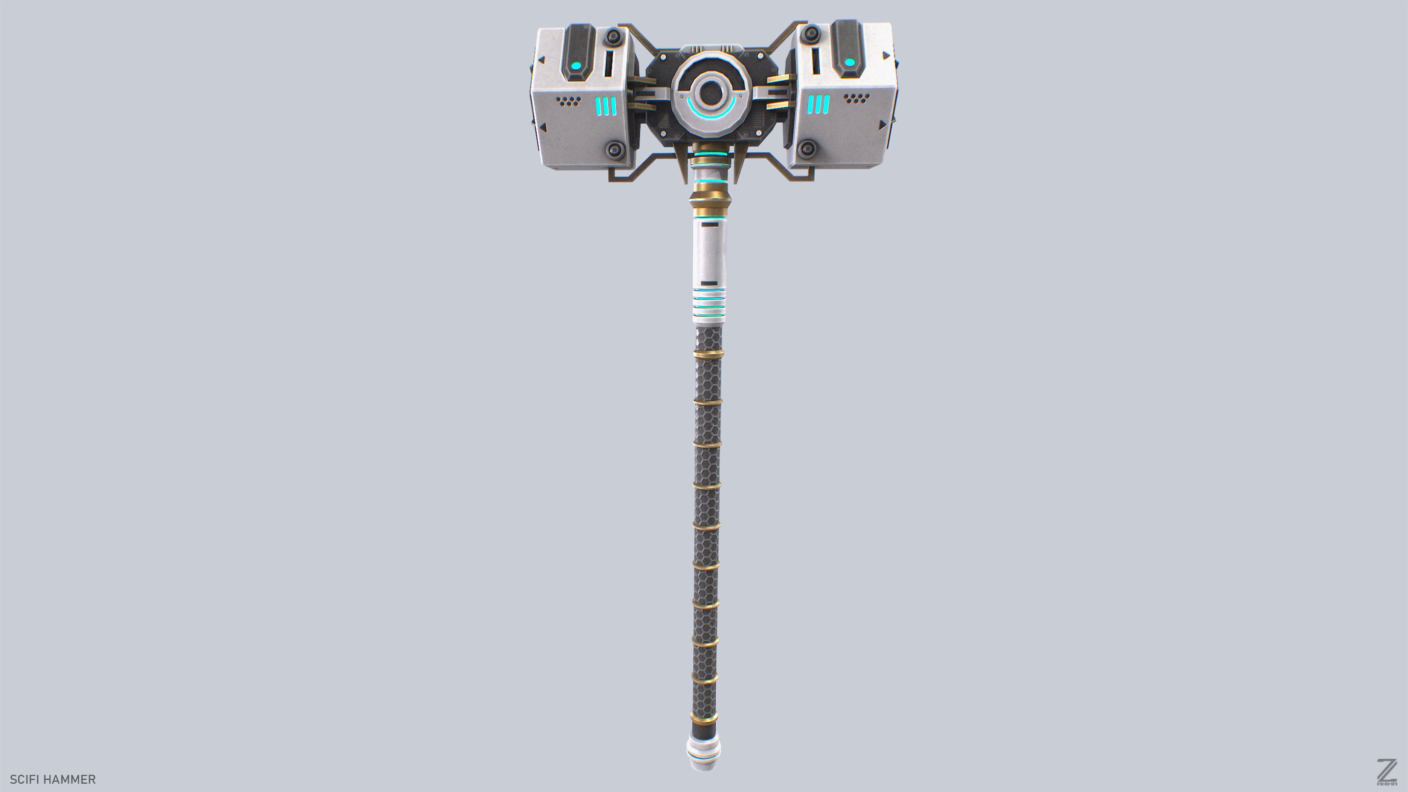 Scifi hammer Low-poly 3D model_4