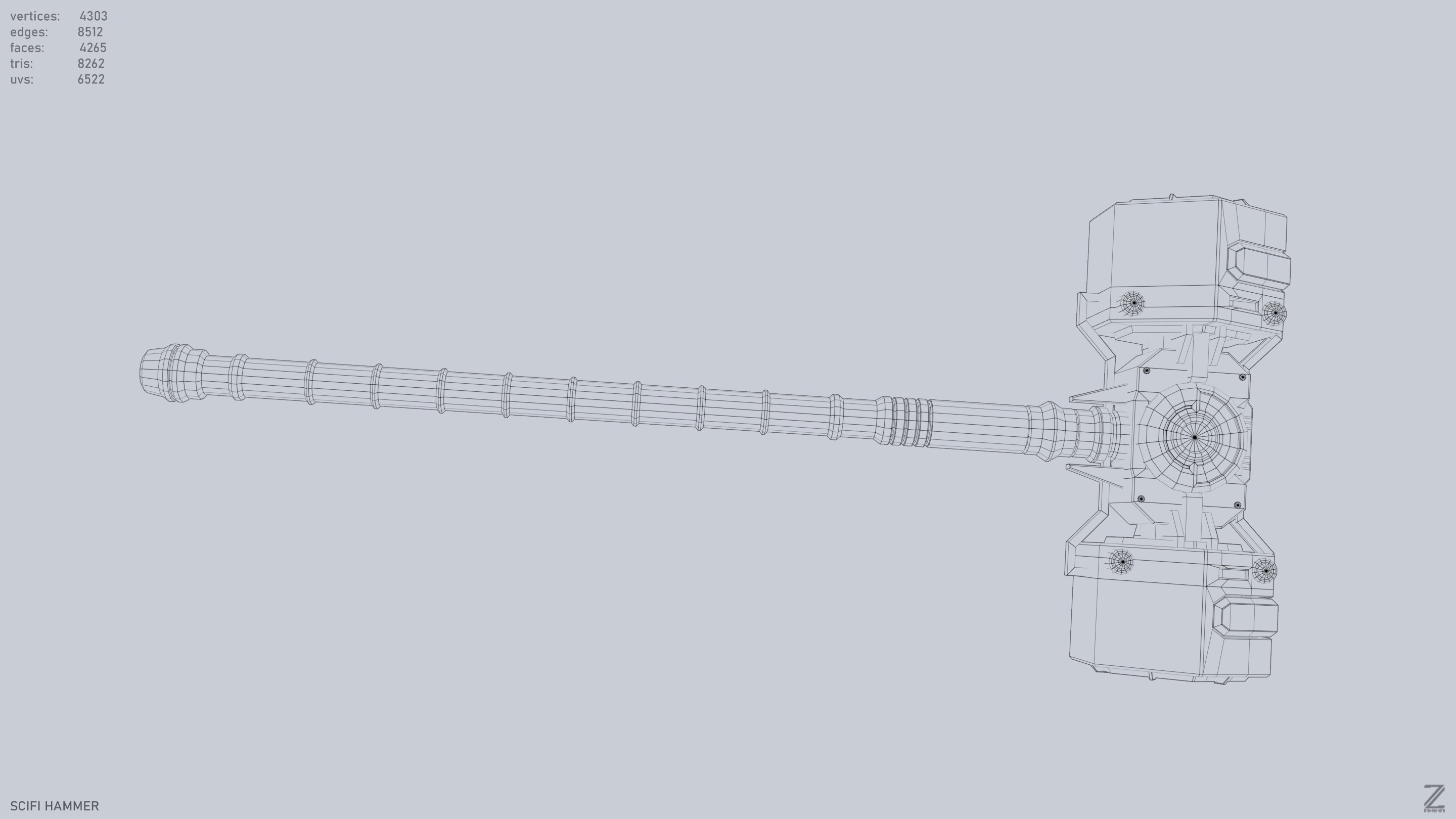 Scifi hammer Low-poly 3D model_11