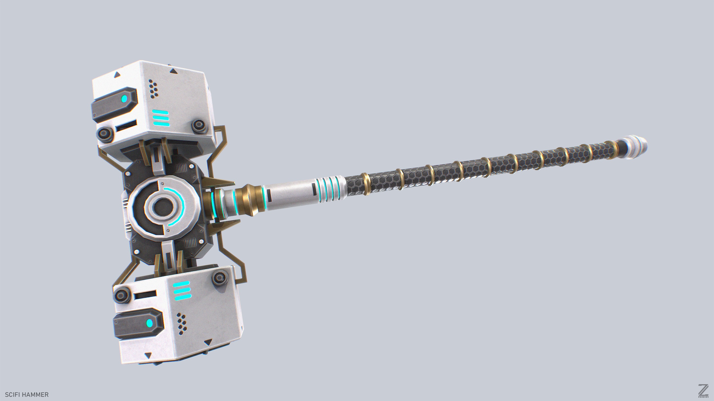 Scifi hammer Low-poly 3D model_7