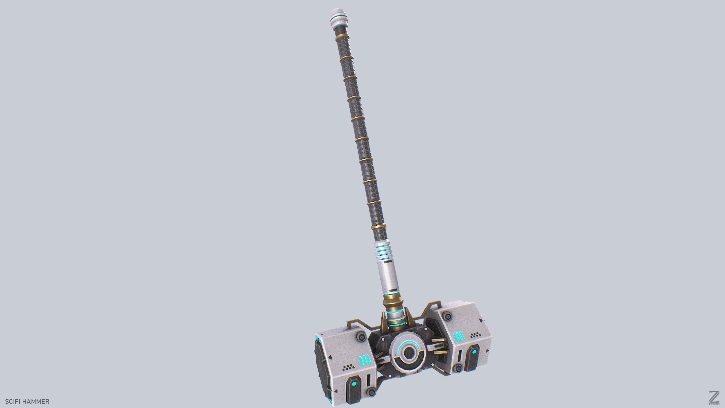 Scifi hammer Low-poly 3D model_8