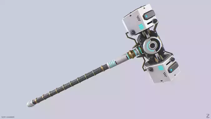 Scifi hammer Low-poly 3D model