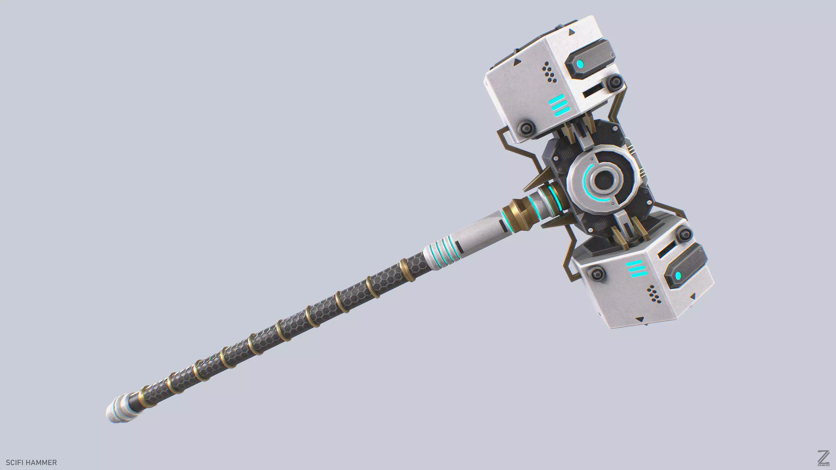 Scifi hammer Low-poly 3D model_0