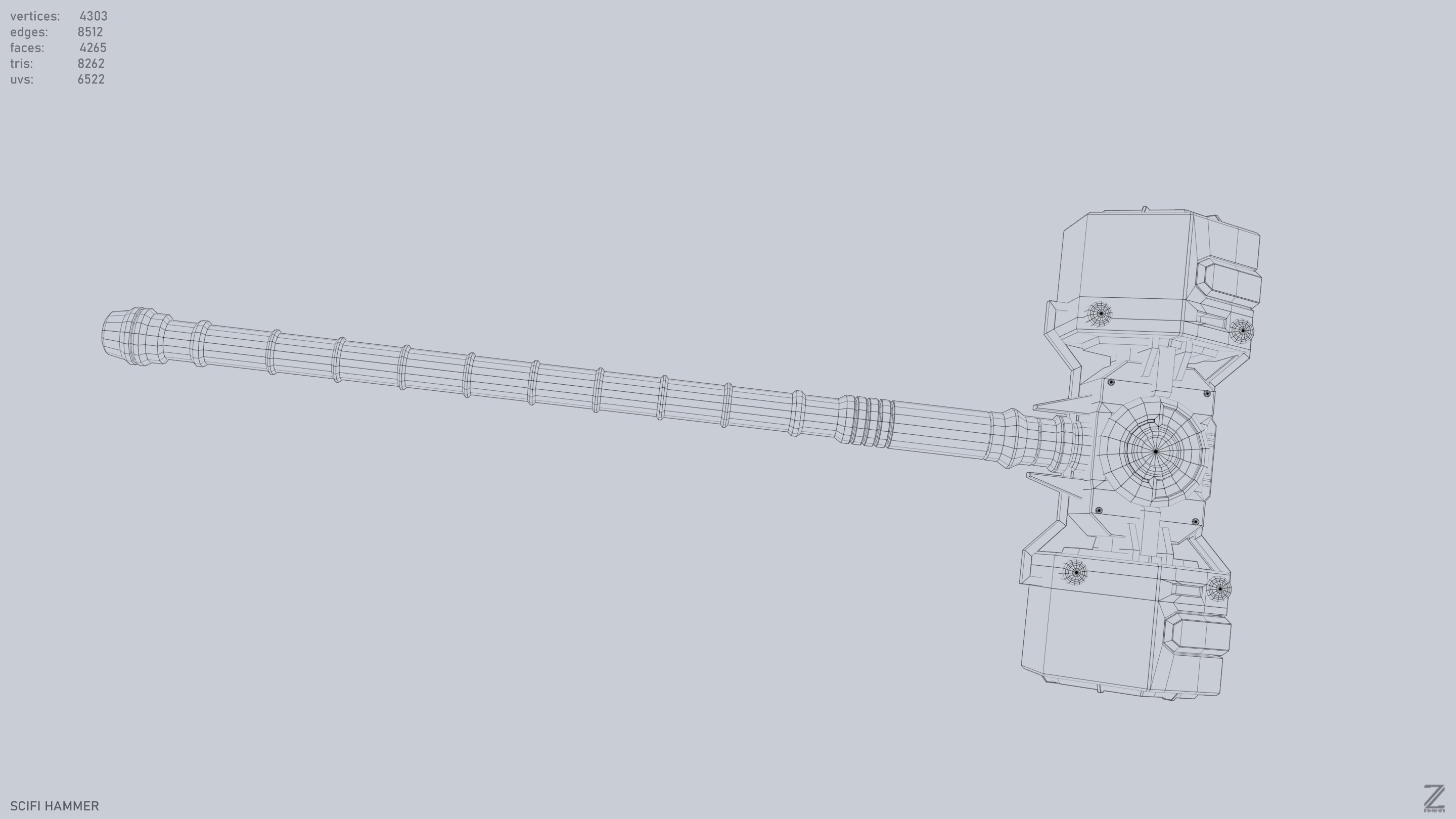 Scifi hammer Low-poly 3D model_13