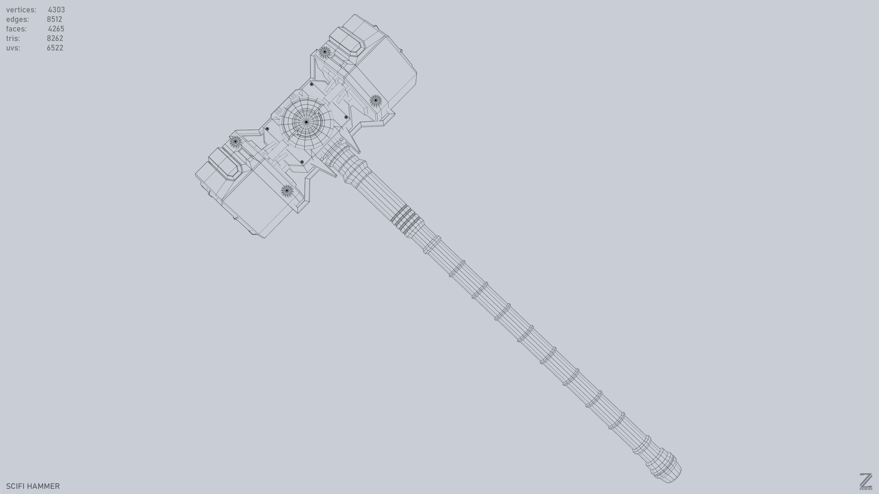 Scifi hammer Low-poly 3D model_10