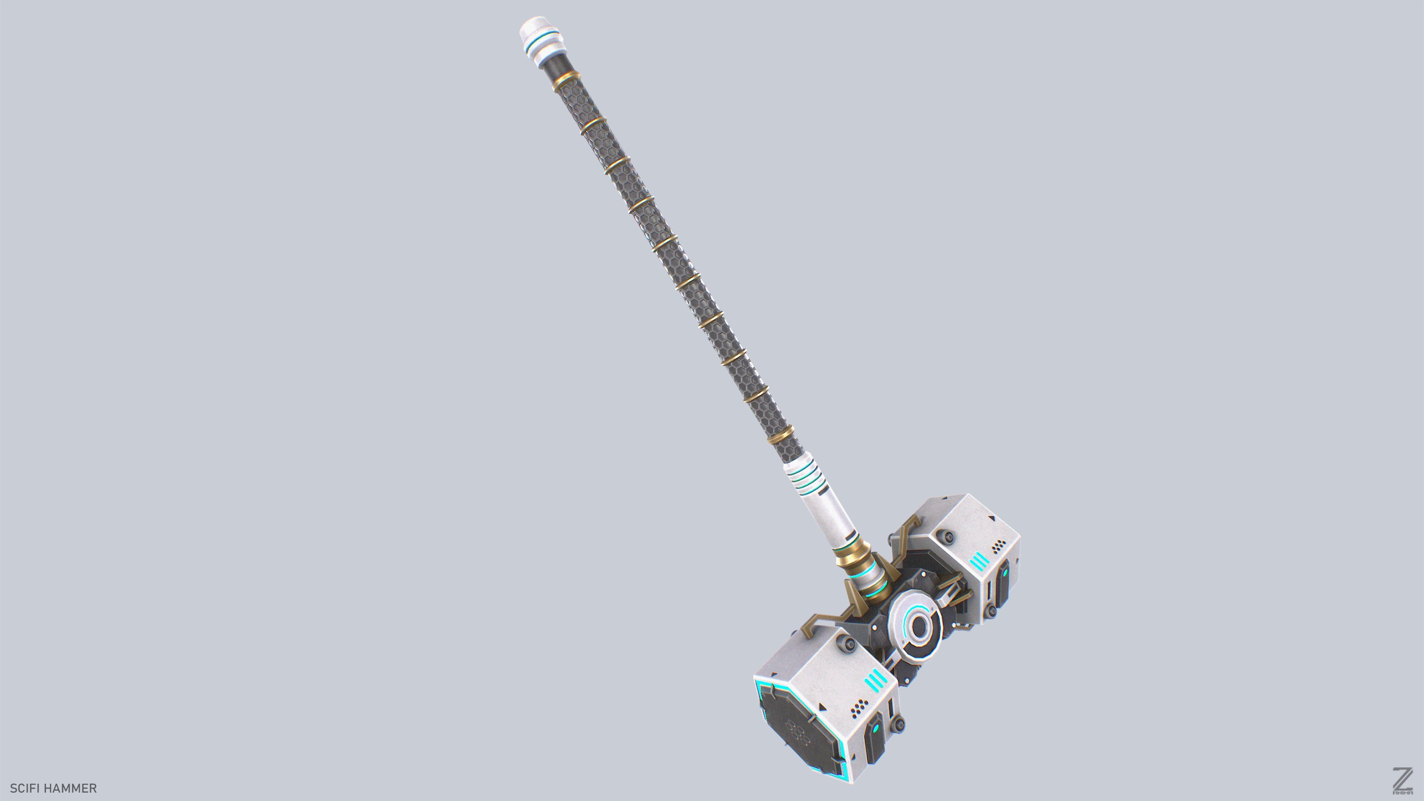 Scifi hammer Low-poly 3D model_6
