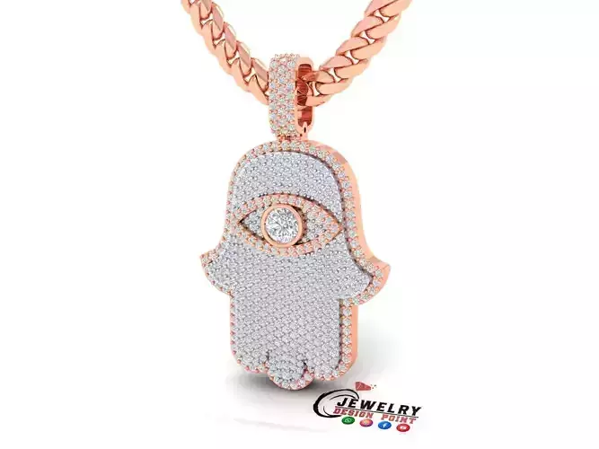 Custom Hamsa Hand Diamond Pendant  - Hamsa Hand Necklace 