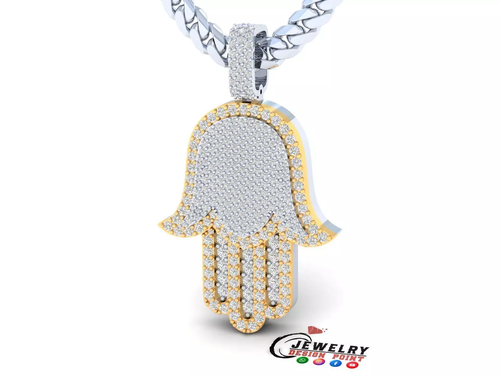 Custom Hamsa Hand Diamond Pendant - Hamsa Hand Necklace 3D print model