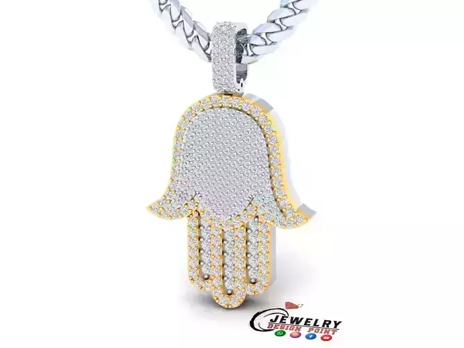 Custom Hamsa Hand Diamond Pendant  - Hamsa Hand Necklace 