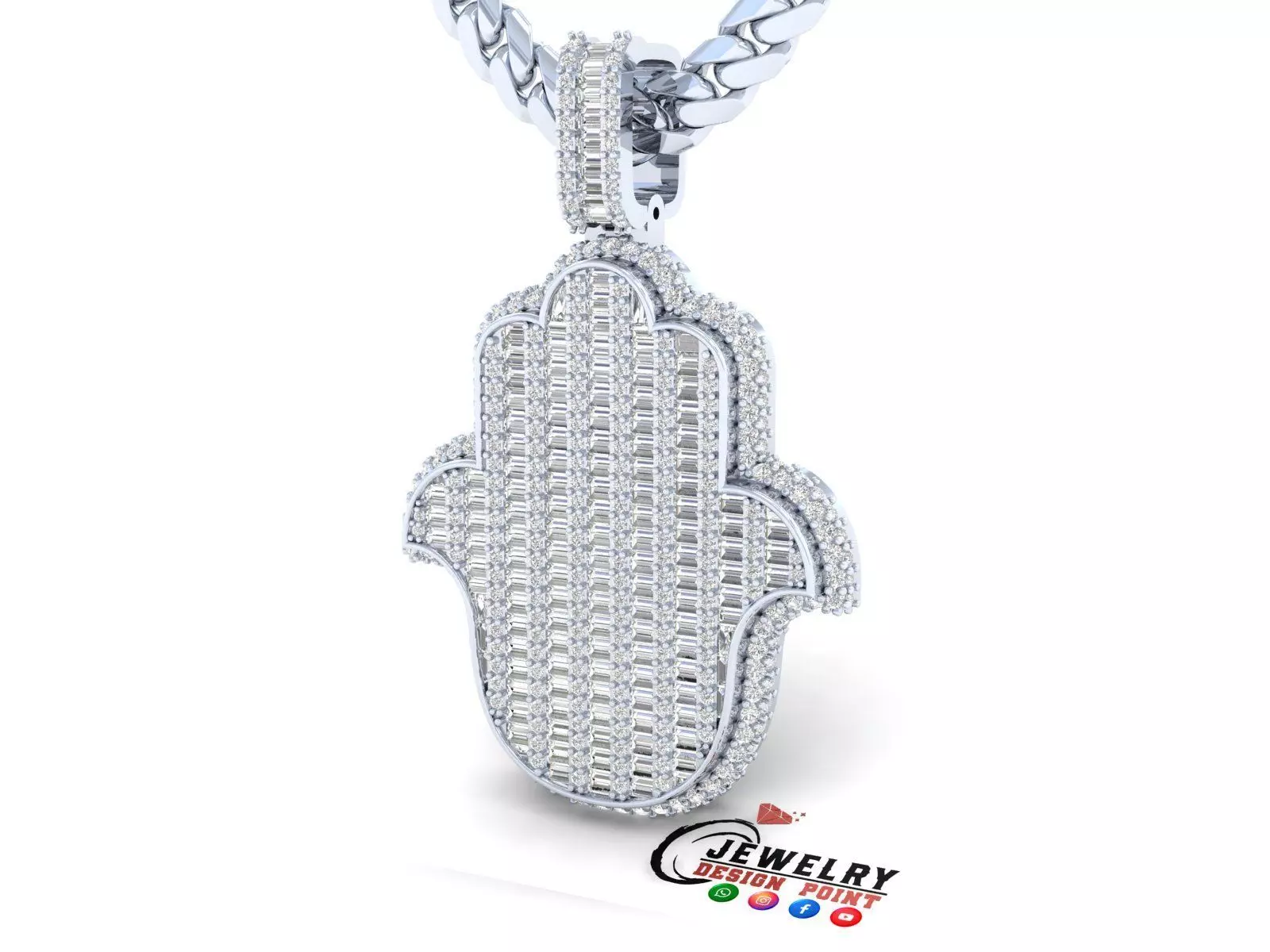 Custom Hamsa Hand Diamond Pendant - Hamsa Hand Necklace 3D print model