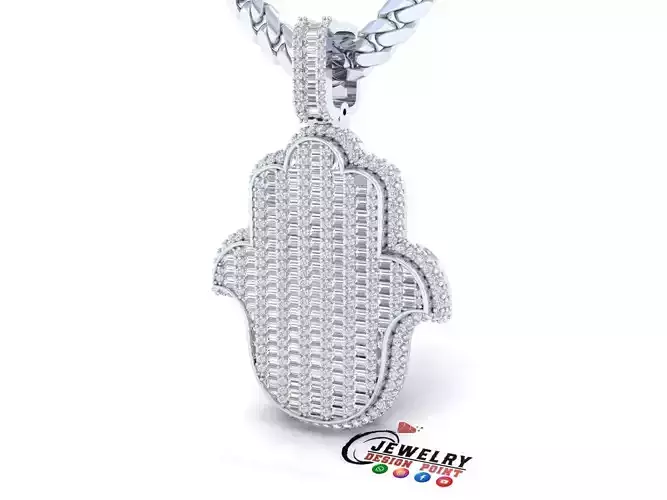 Custom Hamsa Hand Diamond Pendant - Hamsa Hand Necklace 