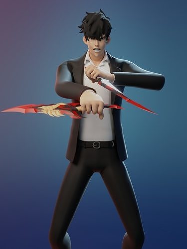 Sung Jinwoo Cartoon Character Sculpt Rig in Blender low-poly 3d Low-poly 3D model