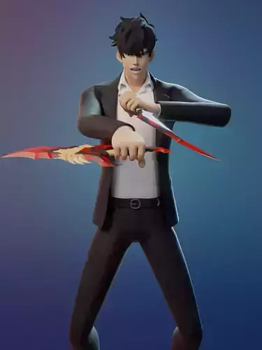 Sung Jinwoo Cartoon Character Sculpt Rig in Blender low-poly 3d