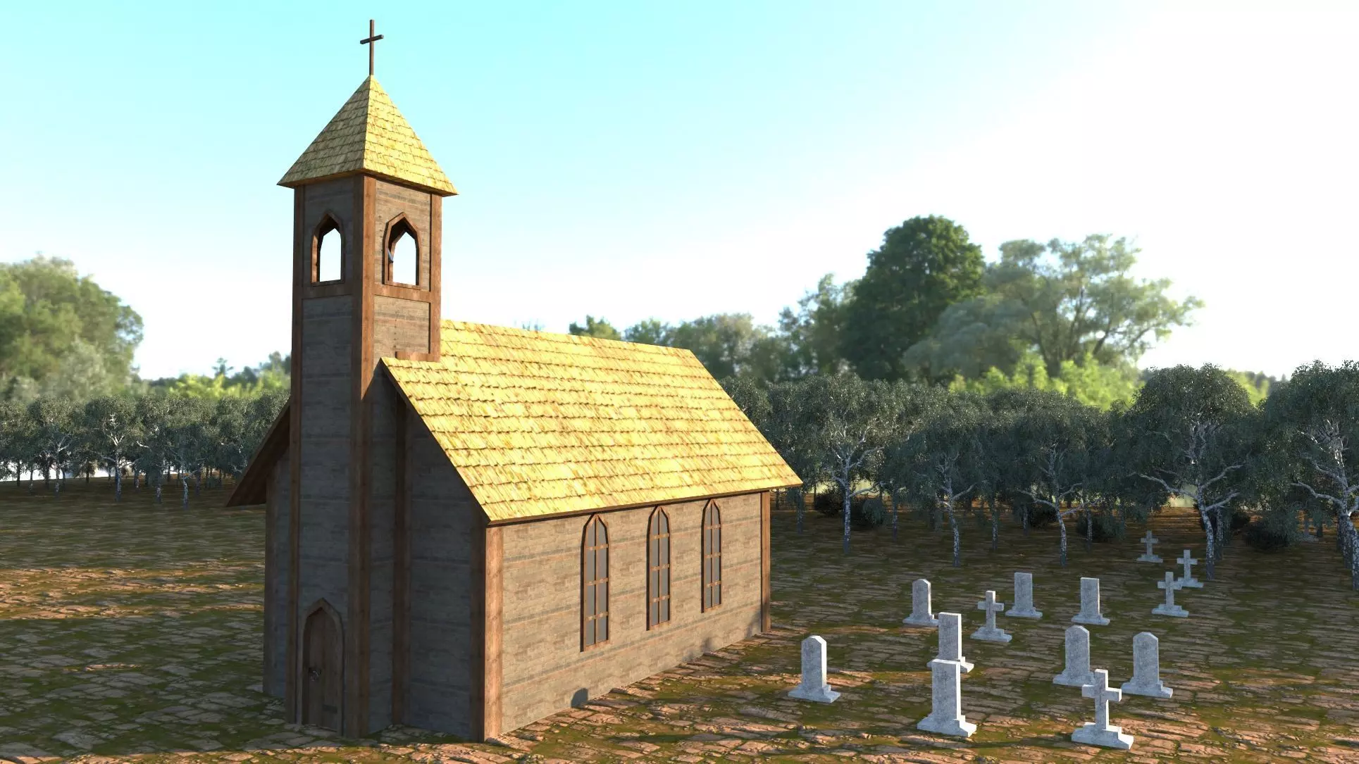 Medieval Church Low-poly 3D model_0