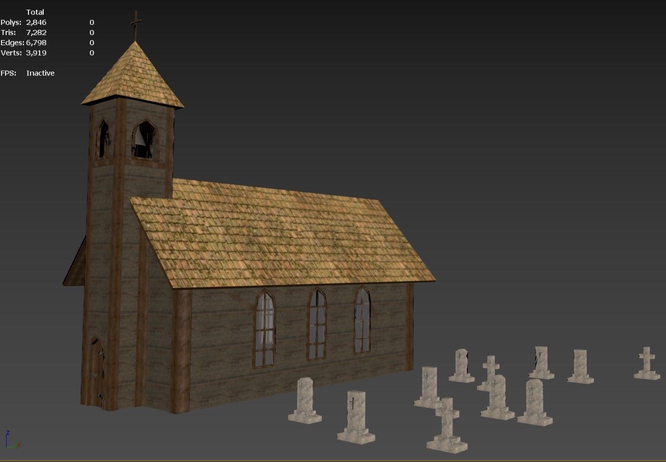 Medieval Church Low-poly 3D model_3