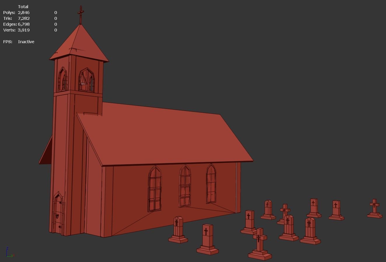 Medieval Church Low-poly 3D model_4